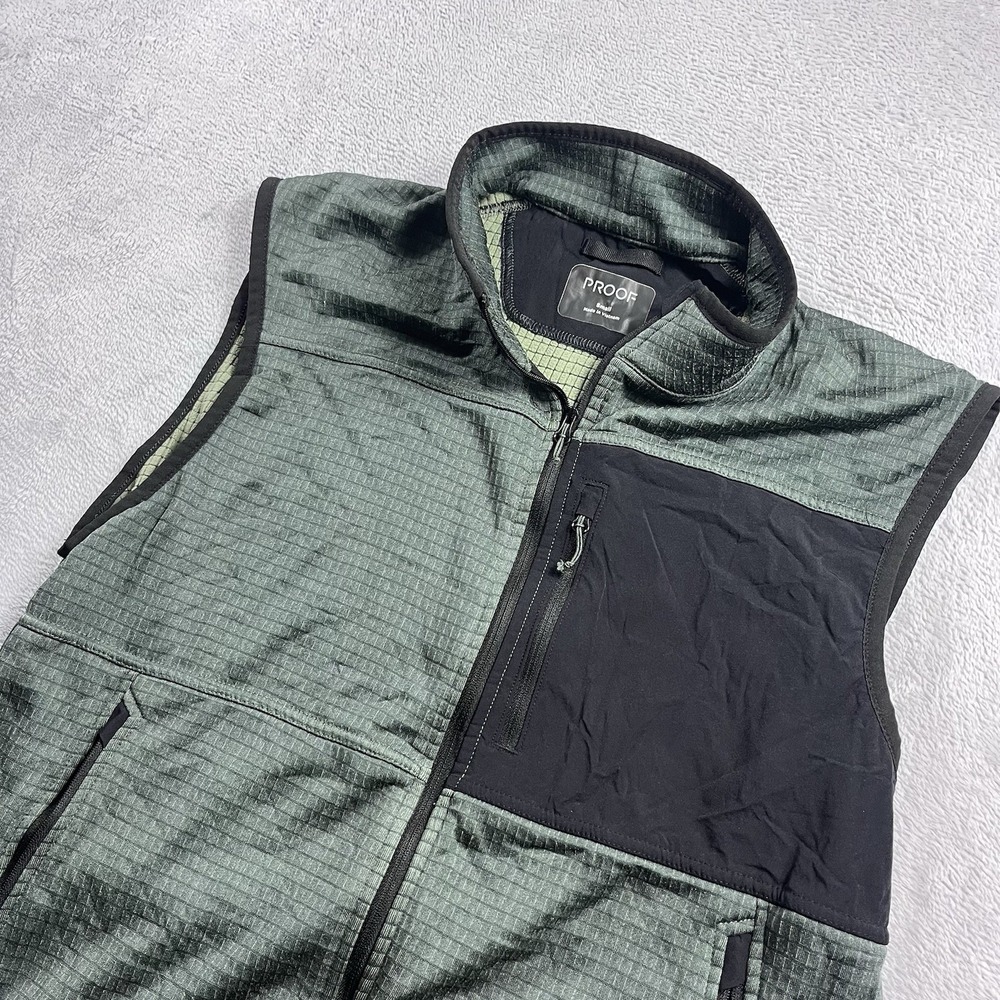 Proof Huckberry Vest Mens Small Trail Grid Fleece‎ Full Zip Waffle Outdoor Green